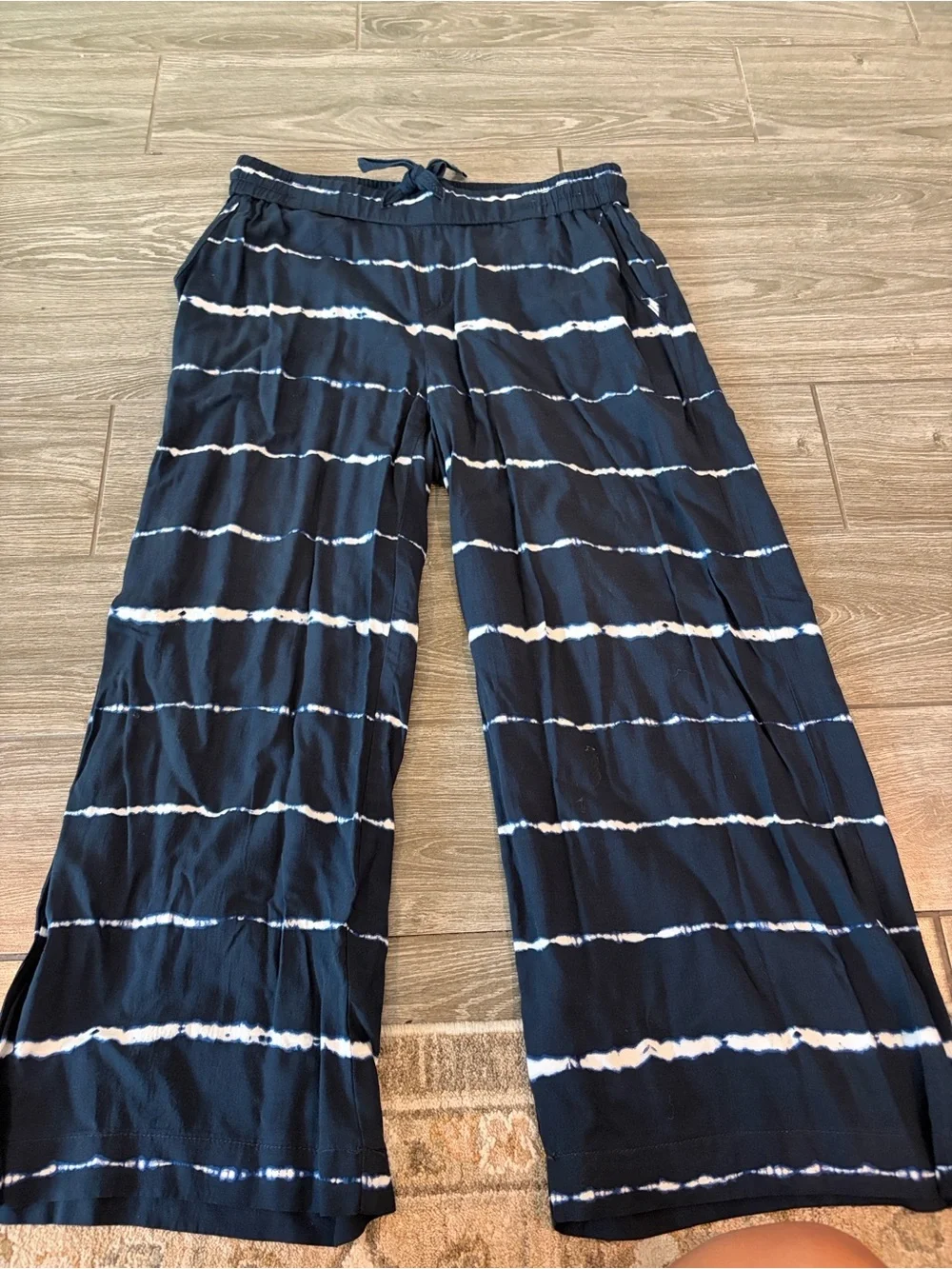 Style & Co Navy and White Tie-Dye Wide Leg Pants